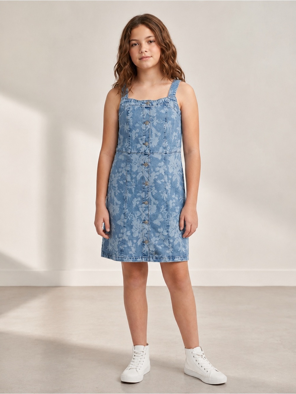 GAP Kids Floral Denim Button Front Dress Blue XXL 14-16 Sleeveless